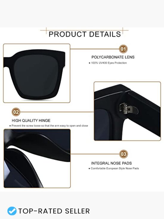 Oversized Square Sunglasses Retro Trendy UV Protection Large Wide Frame Shades main image 6